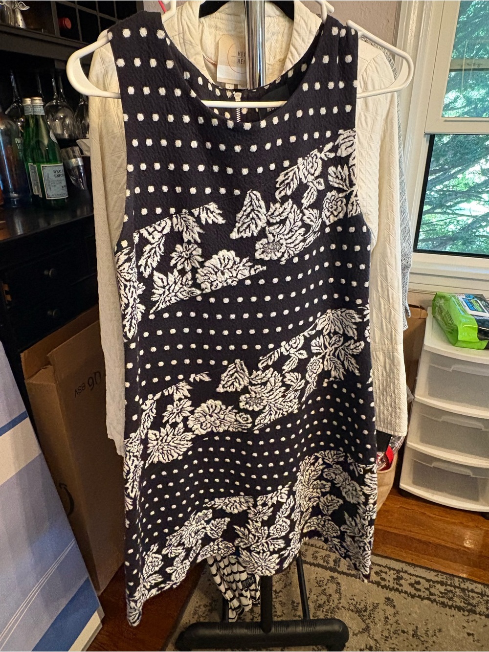 Maeve Mixed Pattern Sleeveless Dress - Navy & White - Size Small